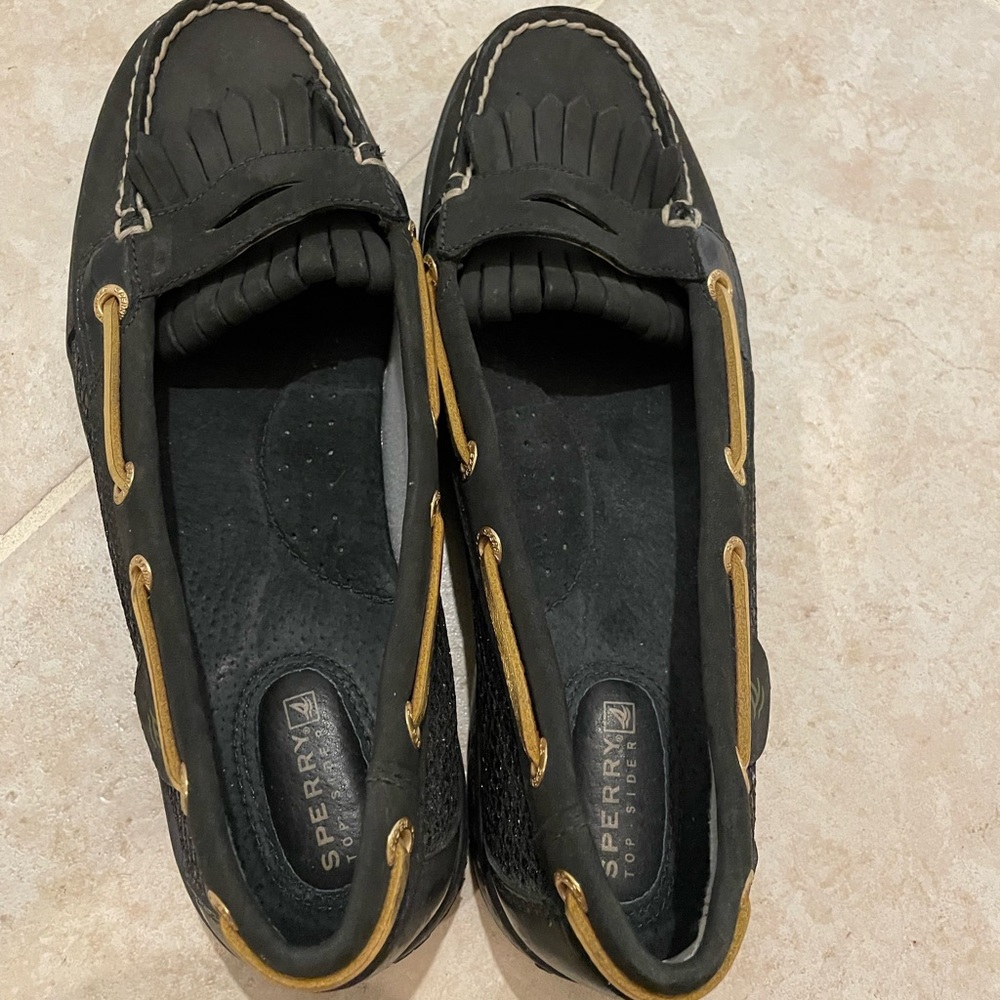 Black Patent Leather Faux Alligator Sperry Loafers